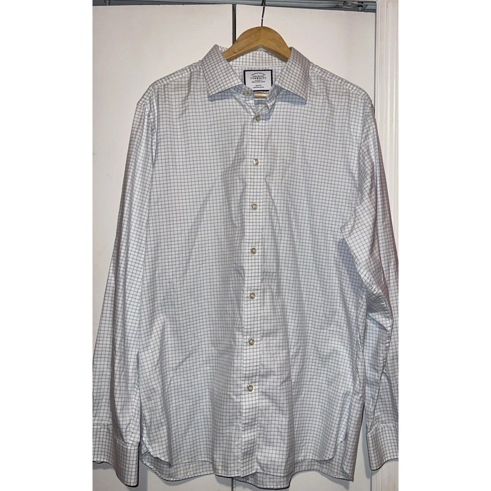 Charles Tyrwhitt Blue White Striped Shirt 17 1/2 Classic Fit Cotton London